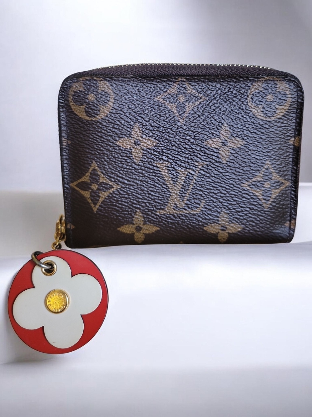 Louis Vuitton Monogram Coated Canvas Compact Zip Coin Purse With LV Charm
